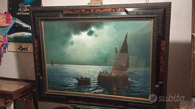 Olio su tela "Pescatori" di Serra