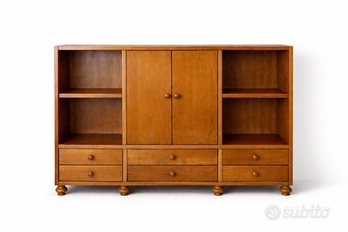 Mobile libreria in legno con ante e cassetti
