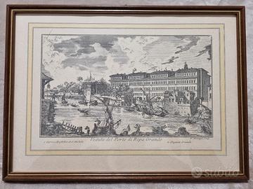 Incisione Veduta Porto Ripa Grande Roma9
