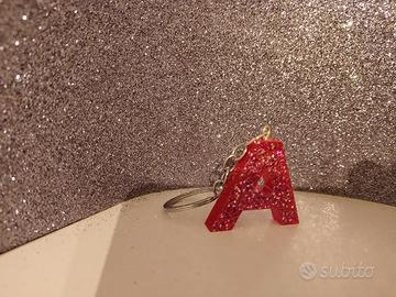 Portachiavi lettera A glitter rosso
