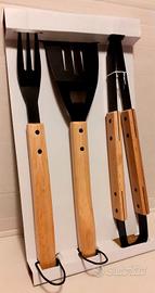 3 pezzi Set BBQ, Manico in Legno🆕