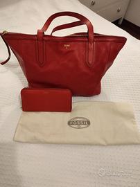 Borsa in pelle con portafoglio originale Fossil