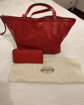 Borsa in pelle con portafoglio originale Fossil