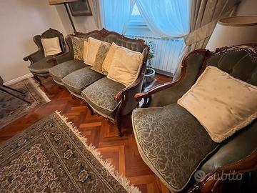 Divano e 2 poltrone noce italiana