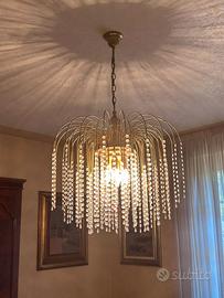 Lampadario vintage ottone e cristalli
