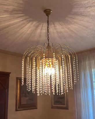 Lampadario vintage ottone e cristalli