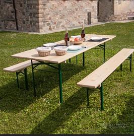Set birreria legno tavolo e 2 panche 70x220 nuovo