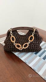 clutch bag borsa uncinetto rafia marrone 