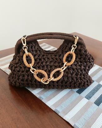 clutch bag borsa uncinetto rafia marrone 