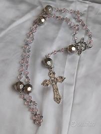 Collana Rosario in vetro rosa fatto a mano