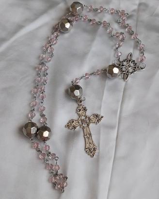 Collana Rosario in vetro rosa fatto a mano