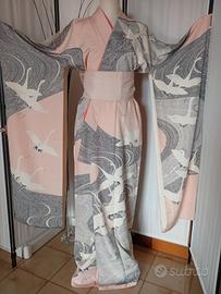 kimono Furisode giapponese in seta+cintura Obi 