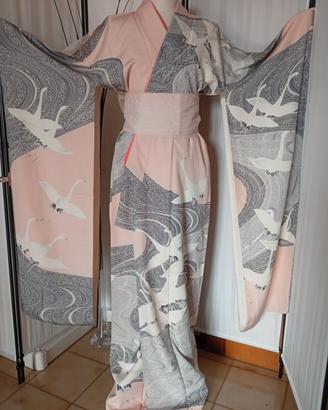 kimono Furisode giapponese in seta+cintura Obi 
