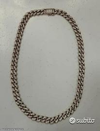 Collana cubana argento rosso 925 e zirconi