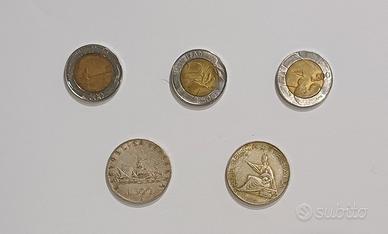 Lotto 5 monete da 500 lire