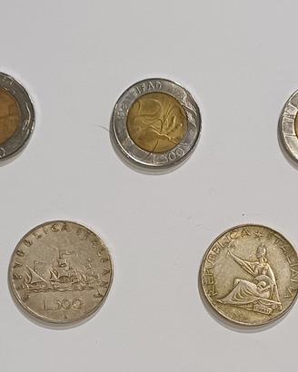 Lotto 5 monete da 500 lire
