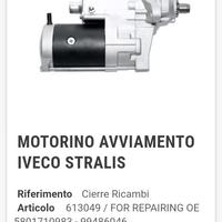 essiccatore Iveco stralis e motorino avviamento 