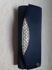 Borsa in raso blu con strass da cerimonia