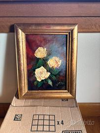 Olio su tavola floreale con cornice