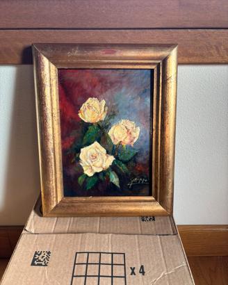 Olio su tavola floreale con cornice