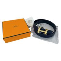 Cintura Hermès blu e nera fibbia H oro 38 mm