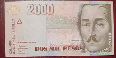 banconota Colombia 2000 Pesos 