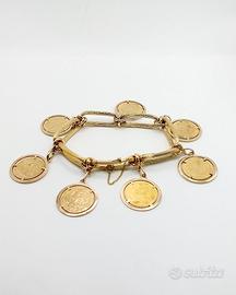Bracciale oro 18 kt e monete (scellini e sterline)