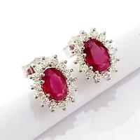 Orecchini Lobo Rubini Ovali e Diamanti Oro Bianco