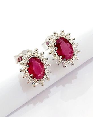 Orecchini Lobo Rubini Ovali e Diamanti Oro Bianco