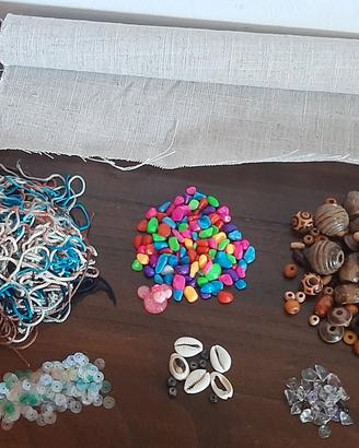 Lotto Cucito Creativo - Lino, Cordoncini, Legno