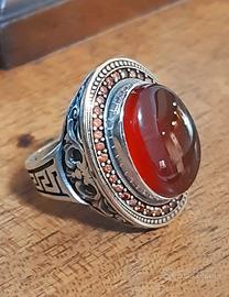 anello uomo solitario argento 925 oro corniola 