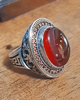 anello uomo solitario argento 925 oro corniola 