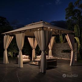 Gazebo da Giardino 3x4m - Tende e Luci LED Solari