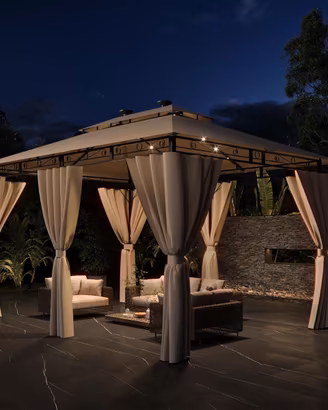 Gazebo da Giardino 3x4m - Tende e Luci LED Solari