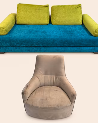 Divano letto artigianale con poltrona in omaggio.