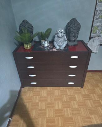 cassettiera in legno stile moderno con vetro 