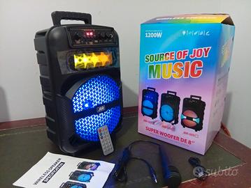 Cassa bluetooth portatile karaoke 1200 watt pmpo 