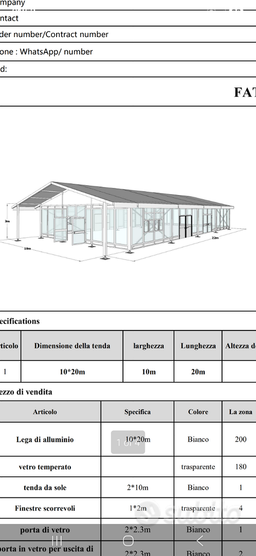Tenda in vetro per eventi