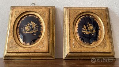 Coppia Quadretti Limoges scena Rococò