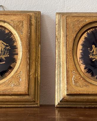 Coppia Quadretti Limoges scena Rococò