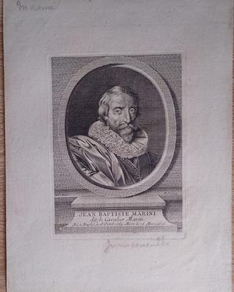 Incisione Antica XVIII Sec. Giovan Battista Marini
