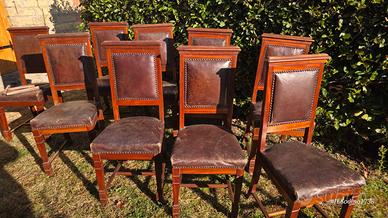 9 sedie in legno e pelle