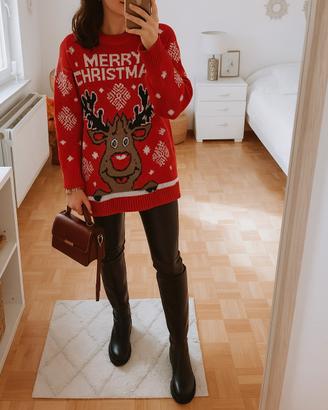 Maglione natalizio rosso con renna