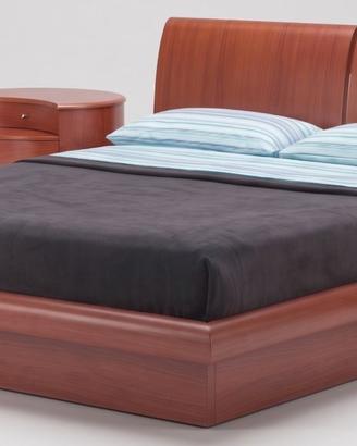 Letto matrimoniale e comodini color ciliegio