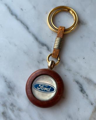 Portachiavi vintage anni 90 Ford in Legno e Pelle
