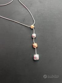 Collana oro 18k pendente  bianco giallo diamanti