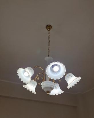 Lampadario a 5 Luci Vetro opalino 102x70 cm