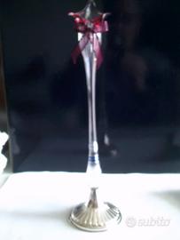 Porta candela vetro murano ed argento 925 mill