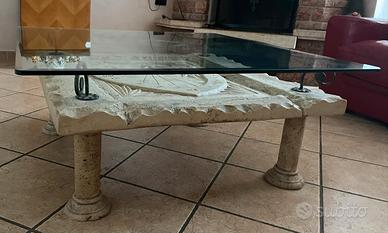 tavolo in travertino e cristallo 