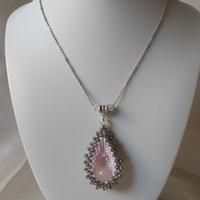 Collana rodiata vintage ciondolo quarzo rosa